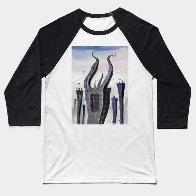 City shrouded in mist 3 Baseball T-Shirt by diegomanuel